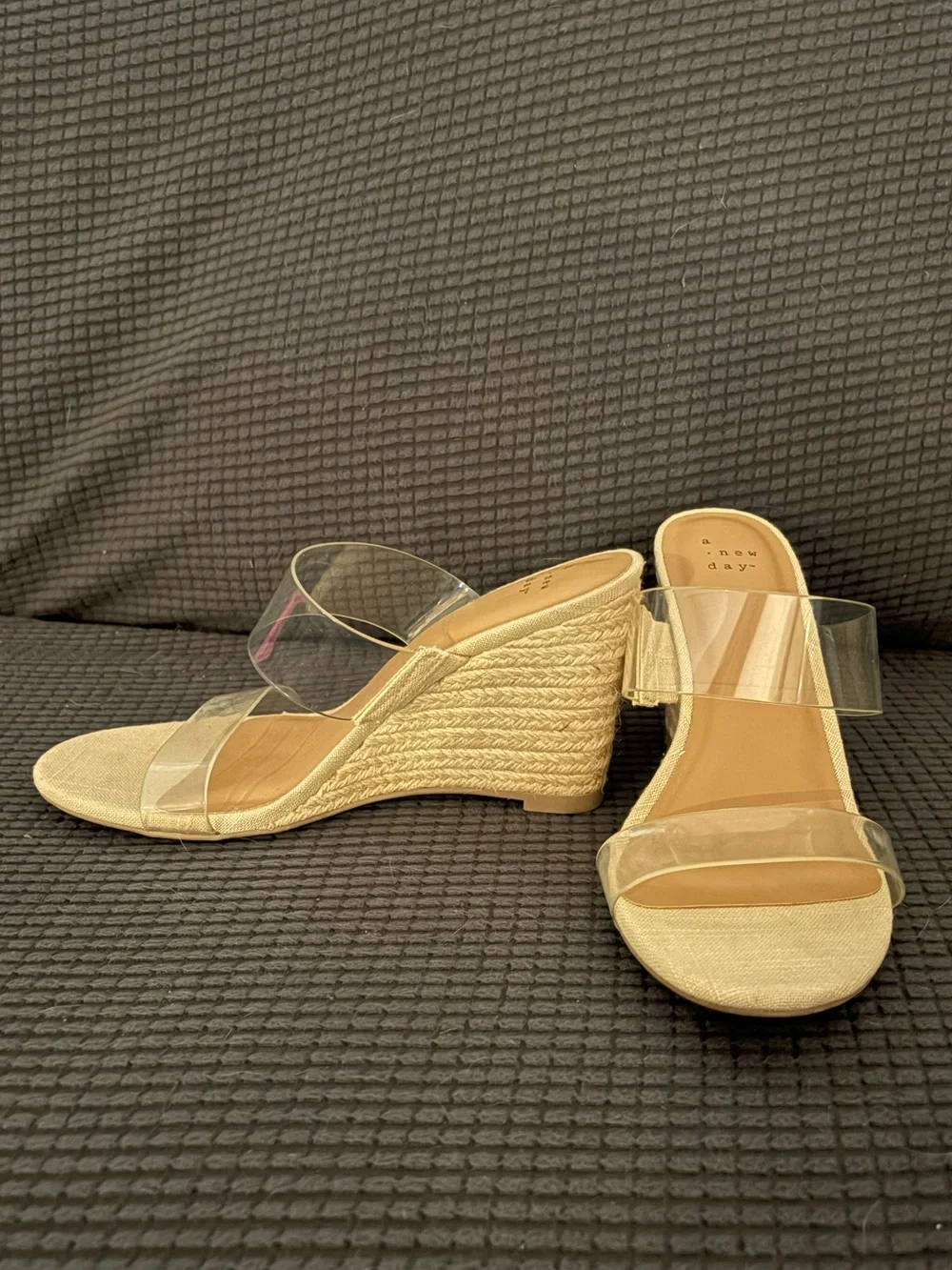 Clear-Strap Wedge Sandals in Beige new